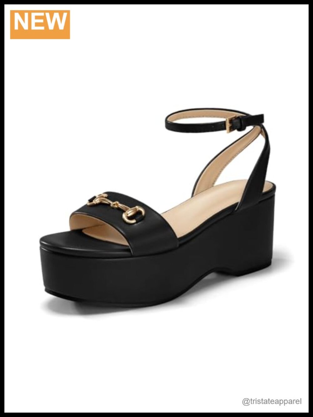 Faux Leather Platform Wedge Sandals Open Toe Ankle Strap Buckle